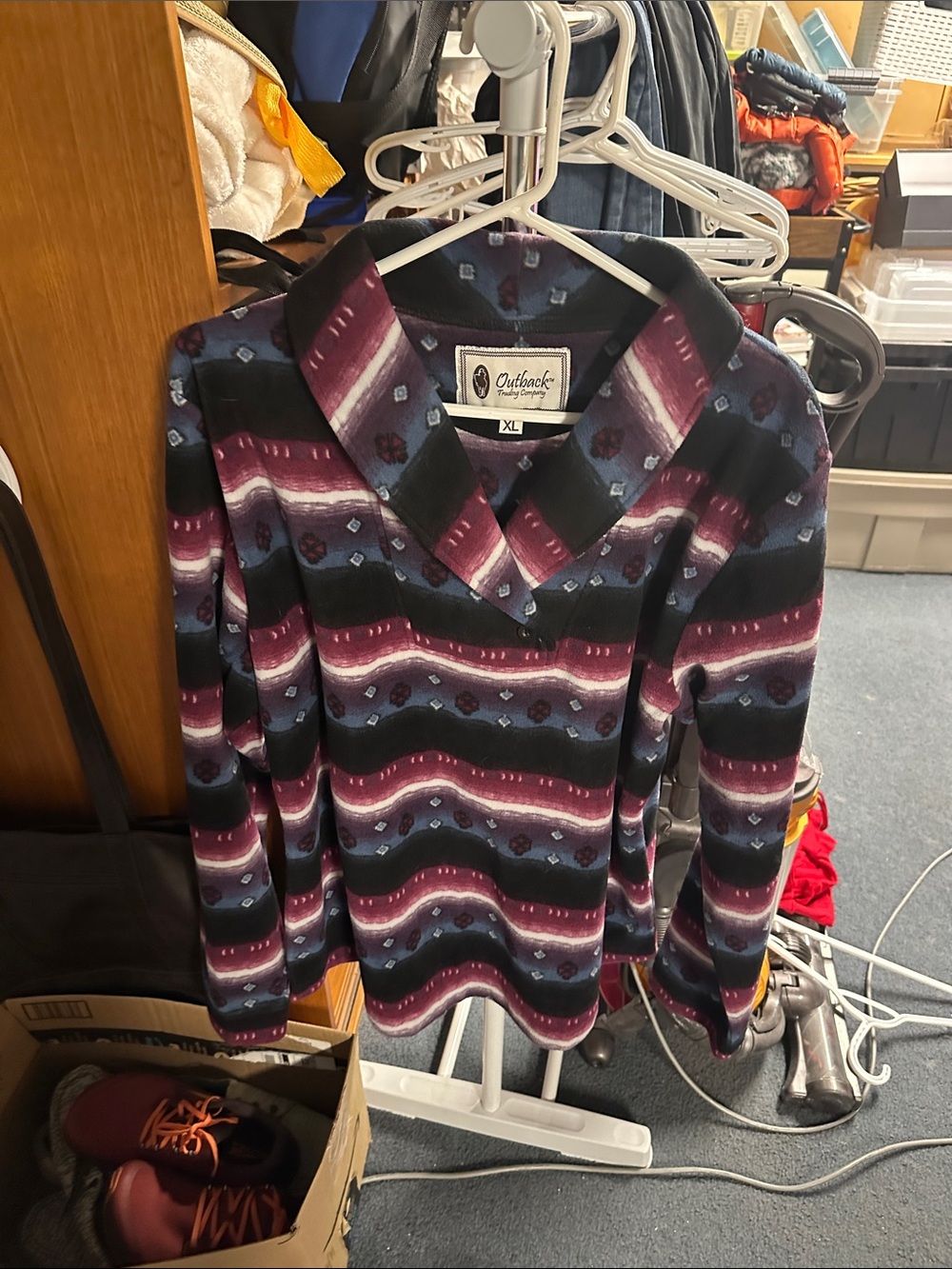 Outback Ladies' Scoop Neck Sweater in Burgundy & Black Stripe
